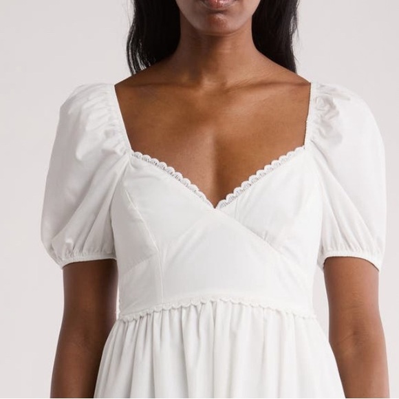 AUGUST SKY Puff Sleeve Embroidered Hem Maxi Dress white / size L - Picture 3 of 4